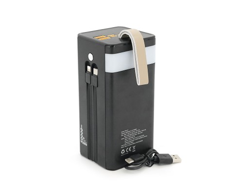 Powerbank 7GO GPW-01 50000mAh, Solar, Fast charge PD22.5W, Li-pol, LCD Display, Вхід:Type-C, Виходи: 2xUSB Type-C, 4xUSB Type-A, кабелю Type-C/Lightning, 1,080, Black, Box 