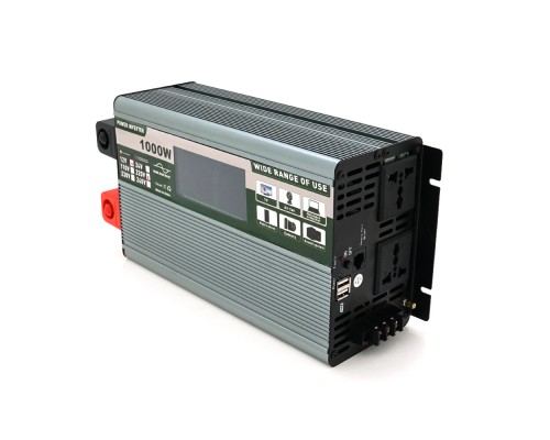 Інвертор напруги Demuda DMDPSW-1000W, 12V/220V, 1000W з правильною синусоїдою, 2 універсальні розетки, 2 USB, Rj 45, клемні дроти, Q6 