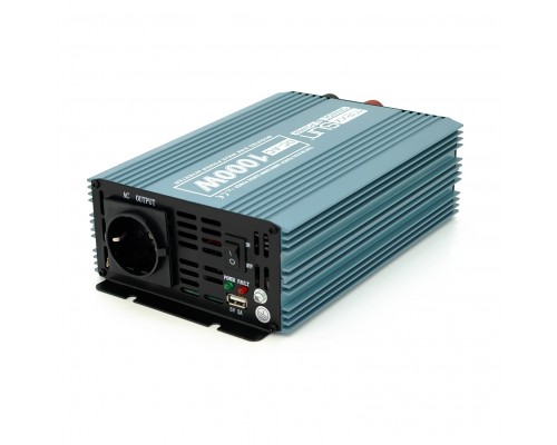 Інвертор напруги Mexxsun MXS-1000, 12V/220V, 1000W з модифікованою синусоїдою, 1 Shuko, 1 USB, клемні дроти, Q6 