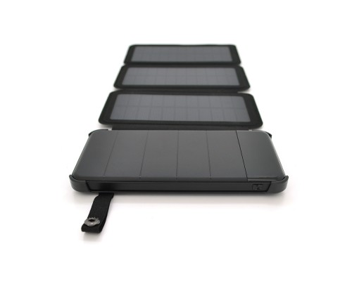 Power bank 12000 mAh Solar, Input:5V/1A(microUSB), Output:5V/2,1А(2хUSB), rubberized case, Black, BOX 