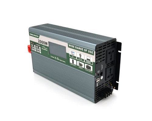 Інвертор напруги Demuda DMDPSW-2000W, 12V/220V, 2000W з правильною синусоїдою, 2 універсальні розетки, 2 USB, Rj 45, клемні дроти, Q4 