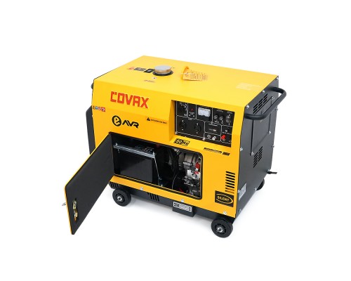 Генератор дизельний COVAX KDE7000T, 1-фазний 230V, 50Hz, 5.0kVA/4.5kW, бак 15 л, витрата 1-1.2 л/год, пуск: стартер, 920x520x780 мм, 145 кг 