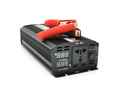 Інвертор напруги ST2500CP (DC:1250W), 12/220V з апроксимованою синусоїдою, 1 універсальна розетка, крокодили, BOX 