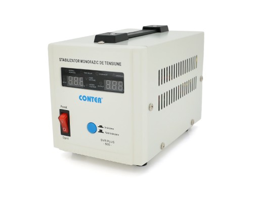 Стабілізатор напруги релейний Conter SVR-PLUS-500VA/375W однофазний, напольного монтажу, LED дисплей, DC150-270V, AC230±8%, 2*Shuko, Q8 