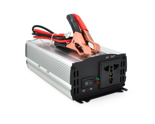 Інвертор напруги CJ-500Q (DC:250W), 12/220V з апроксимованою синусоїдою, 1 універсальна розетка, крокодили, BOX 