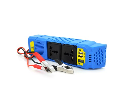 Інвертор напруги WS-105, 150Вт, 12/220 з апроксимованою синусоїдою, 2*USB 5V1A, 2 універсальна розетка, крокодили + дроти, BOX, Q50 