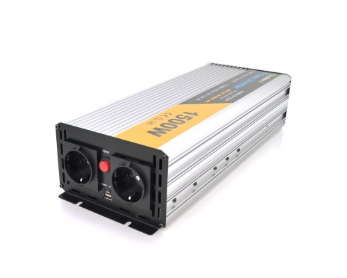Інвертор напруги Solinved Sol-Yb24-1500M, 24V/220V, 1500W з апроксимованою синусоїдою, 2Shuko, USB, клемні дроти, Q6 