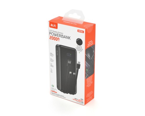 Powerbank BLIC BPB6 20000mAh, 2.1A, 4 кабелі: Type-C, Lighting, Micro, USB, Black, 0,450kg, Box 