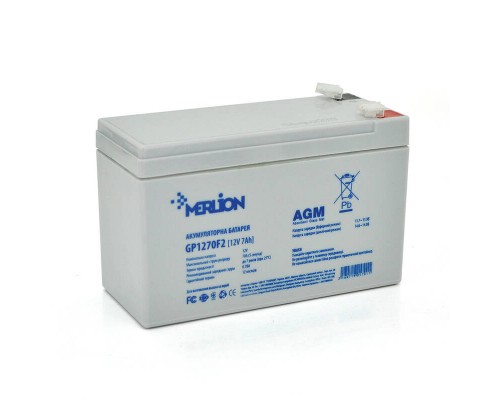 Акумуляторна батарея MERLION AGM GP1270F2 12 V 7Ah ( 150 x 65 x 95 (100) ) White Q10/480 