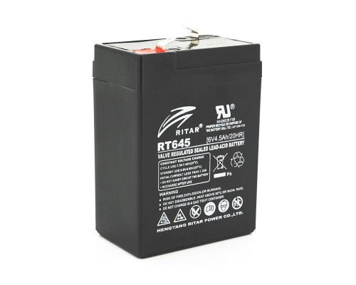 Акумуляторна батарея AGM RITAR RT645, Black Case, 6V 4.5Ah (70х47х99 (105)), 0.864kg Q20 (2022 рік) 