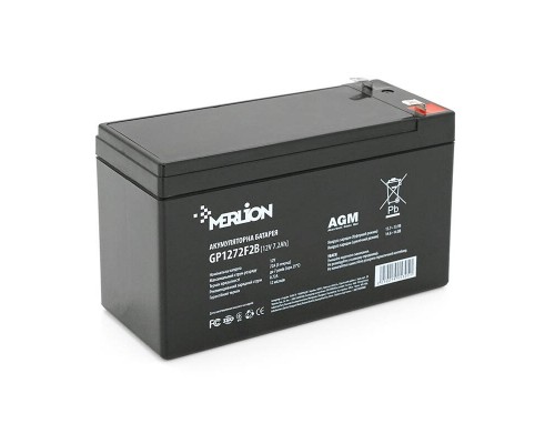 Акумуляторна батарея MERLION AGM GP1272F2B 12 V 7,2 Ah ( 150 x 65 x 95 (100) ) Black Q10 