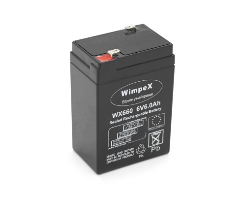 Акумуляторна батарея Wimpex WX-660 6 V 6Ah (70 x 47 x 100 (105)), 0.75 kg, Black, Q20 