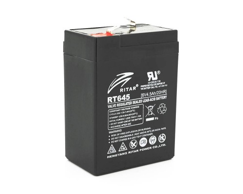 Акумуляторна батарея AGM RITAR RT645, Black Case, 6V 4.5Ah ( 70х47х99 (105) ) Q20 