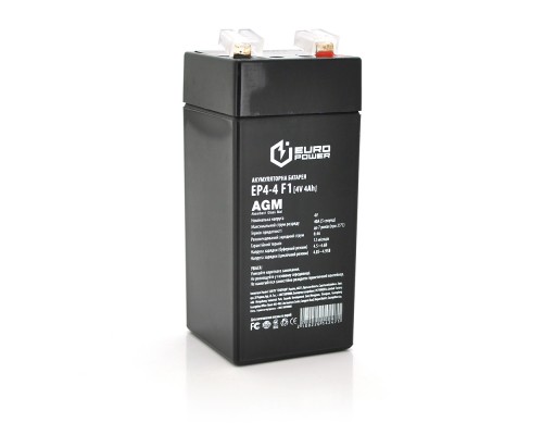 Акумуляторна батарея EUROPOWER AGM EP4-4F1 4 V 4 Ah ( 47 x 47 x 100 (105) ) Black Q30/2160 