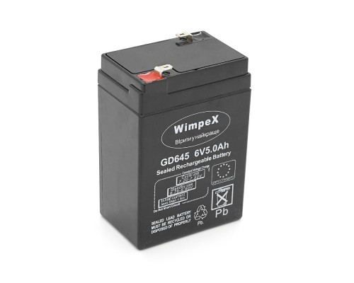 Акумуляторна батарея Wimpex WX-645 6 V 5Ah (70 x 47 x 100 (105)), 0.60 kg, Black, Q20 