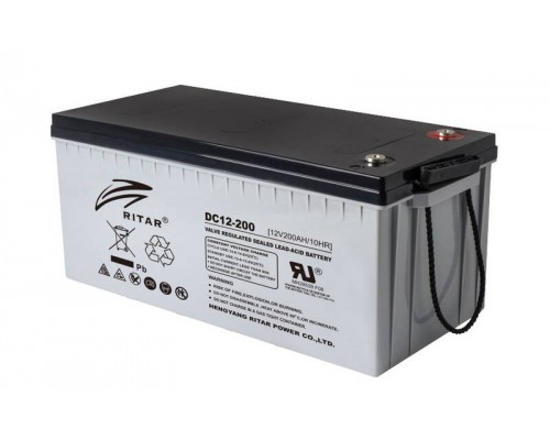 Акумуляторна батарея CARBON RITAR DC12-200C, Black Case, 12V 200.0Ah, 2000-5000 циклів, до 15 років термін служби (522*219*224) Q1 