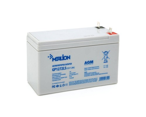 Акумуляторна батарея MERLION AGM GP1272L5 12 V 7,2 Ah (СПЕЦ КЛЕМА)( 150 x 65 x 95 (100) ) White Q10 