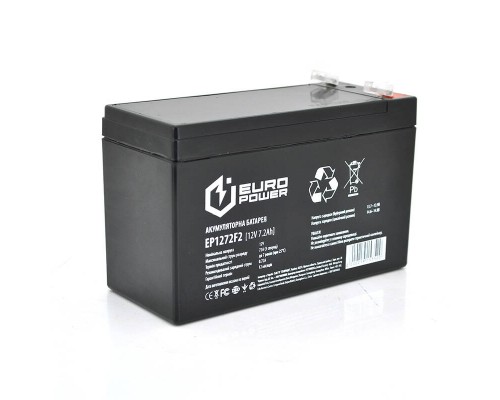 Акумуляторна батарея EUROPOWER AGM EP12-7.2F2 12 V 7,2 Ah ( 150 x 65 x 95 (100) ) Black Q10 
