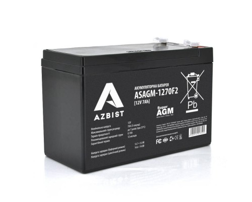 Акумулятор AZBIST Super AGM ASAGM-1270F2, Black Case, 12V 7.0Ah (151 х 65 х 94 (100)) Q10 