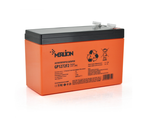 Акумуляторна батарея MERLION AGM GP1272F2 PREMIUM 12 V 7,2 Ah ( 150 x 65 x 95 (100) ) Orange Q10/420 