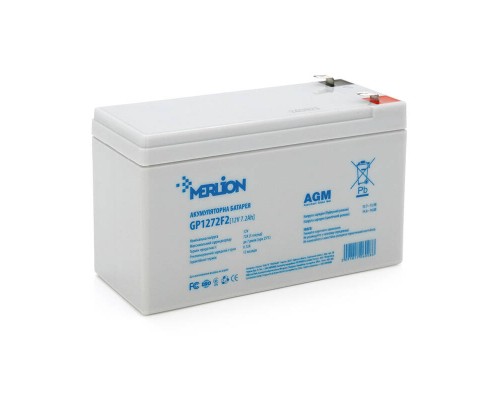 Акумуляторна батарея MERLION AGM GP1272F2B 12 V 7,2 Ah ( 150 x 65 x 95 (100) ) White Q10 