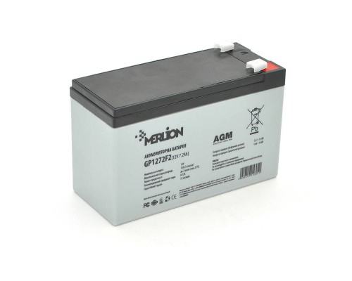 Акумуляторна батарея MERLION AGM GP1272F2 12 V 7,2 Ah (150 x 65 x 95 (100)) 2,0 кг Black/White Q10 