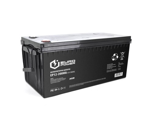 Акумуляторна батарея EUROPOWER AGM EP12-200M8 12V 200Ah (522 x 240 x 219) Black Q1/18 