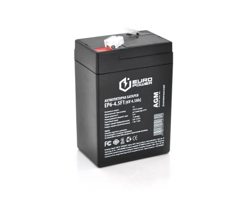 Акумуляторна батарея EUROPOWER AGM EP6-4.5F1 6 V 4.5 Ah ( 70 x 47 x 100 (105) ) Black Q20 