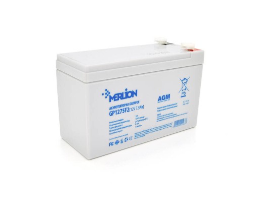 Акумуляторна батарея MERLION AGM GP1275F2 12 V 7,5 Ah ( 150 x 65 x 95 (100) ) White Q10/420 